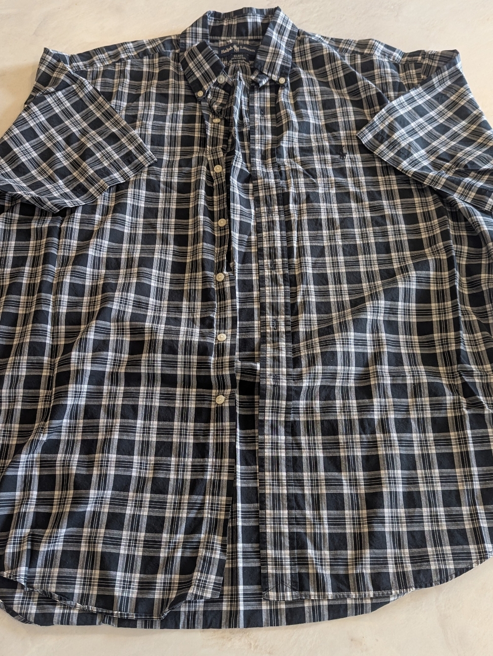 Mens XL Ralph Lauren Blaire 100% Cotton SS Black and Blue SS Button Down Shirt